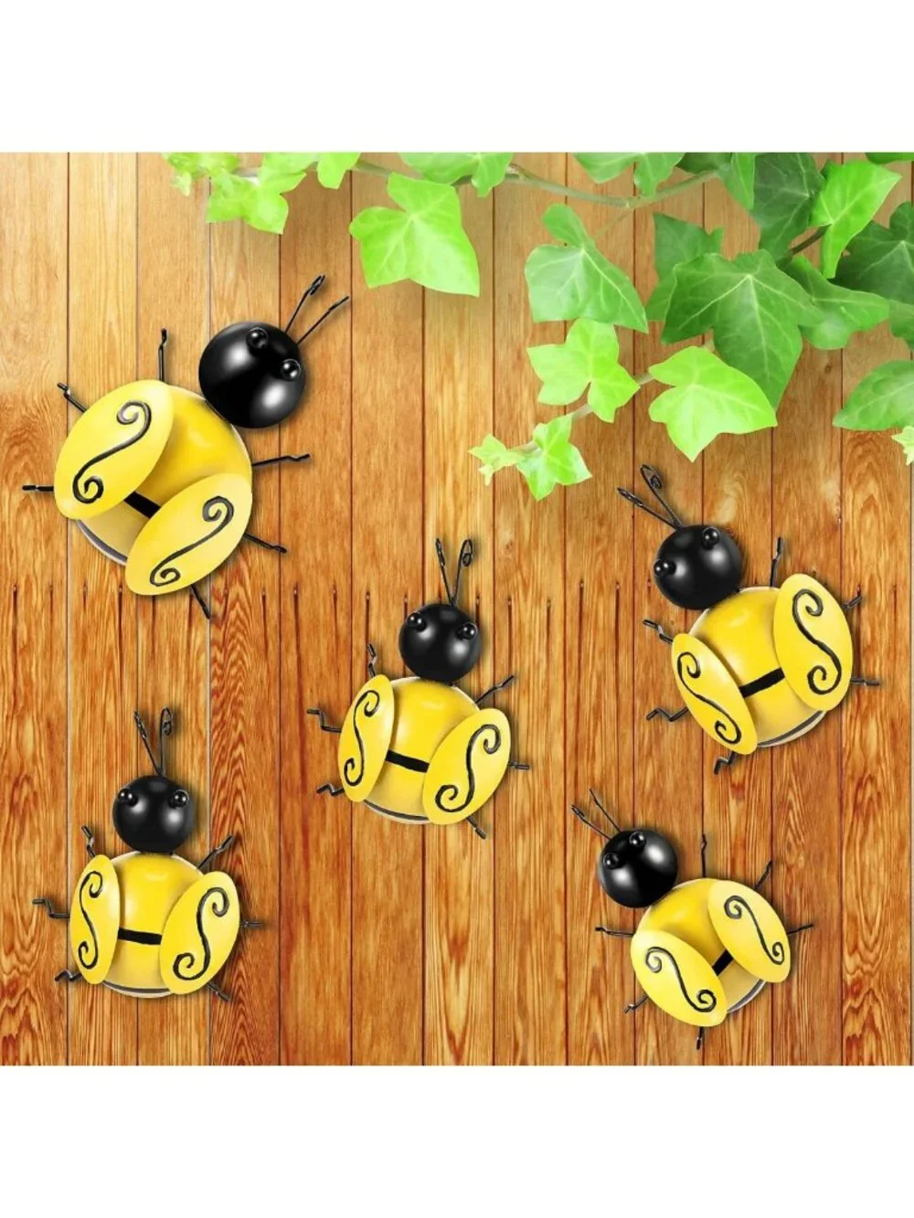 6 Pcs Metal Bee Outdoor Decor - 3D Iron Art Sculptures for Garden & Patio